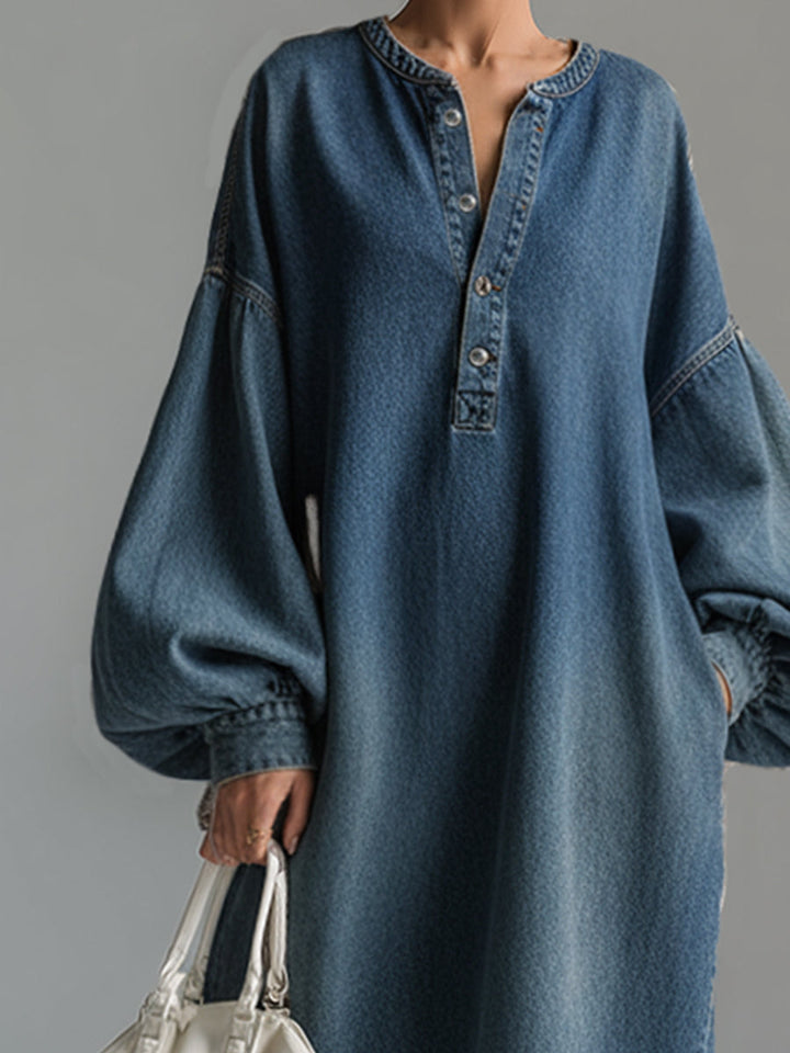 Madison | Elegant Urban-style Blue Denim Button-down Maxi Dress