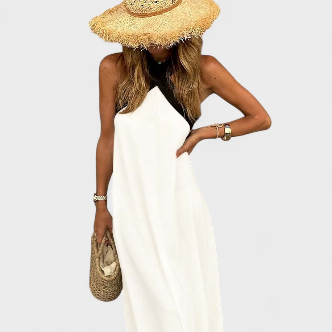 Sue | Elegant Cross-Neck Maxi Dress