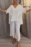 Avery | Women's Casual 2-Piece Set with V-Neck Top and Cropped Trousers