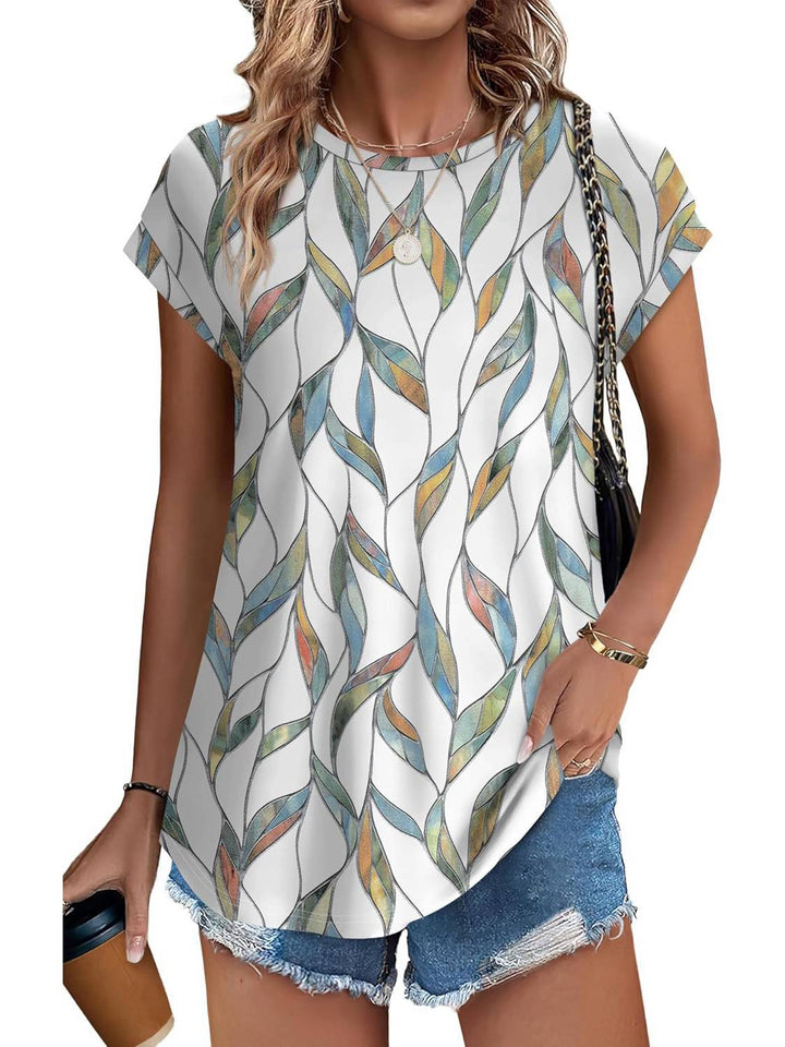 Rowan | Casual Top with Leaf Print and Crew Neck
