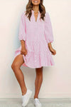 Veralyn | Women's Gingham Print Mini Dress with Button-Down Front and 3/4 Sleeves