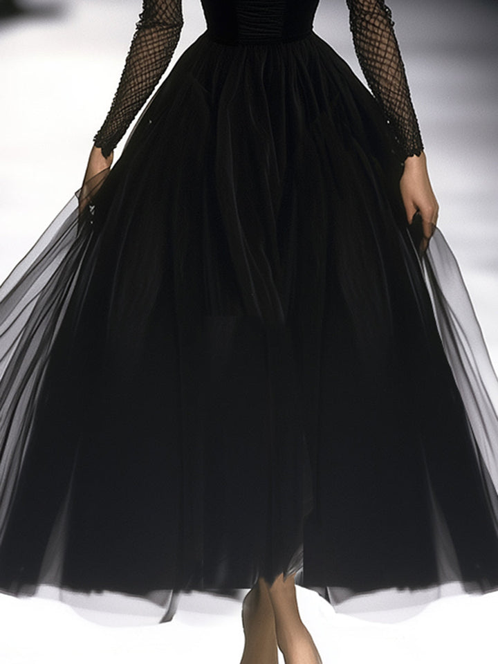 Madeleine | Retro Classic French Black Gauze Maxi Dress