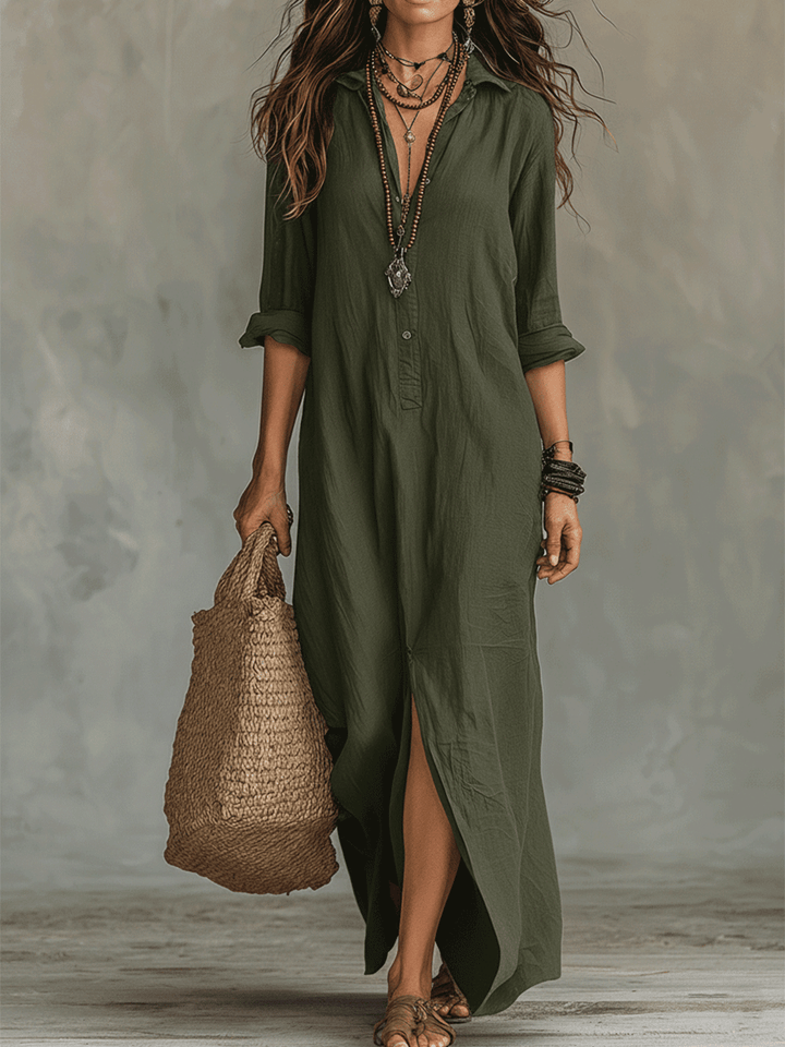 Mary | Bohemian Maxi Dress with Black Button-Front Detail