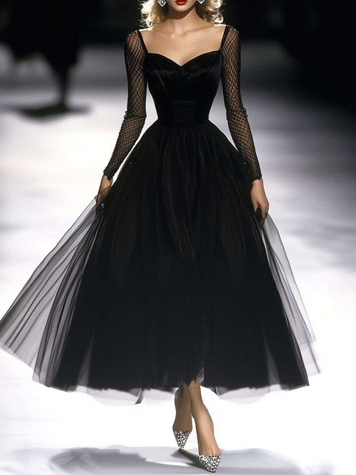 Madeleine | Retro Classic French Black Gauze Maxi Dress