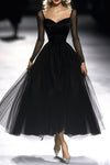 Madeleine | Retro Classic French Black Gauze Maxi Dress