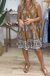 Naia | Women's Boho Print V-Neck Mini Dress with Sleeveless Design and Tiered Style
