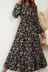 Flora | Women's Floral Print Bishop Sleeve Smocked Waist Maxi Dress
