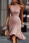 Audrey | Textured Pleated Sleeveless Midi Dress