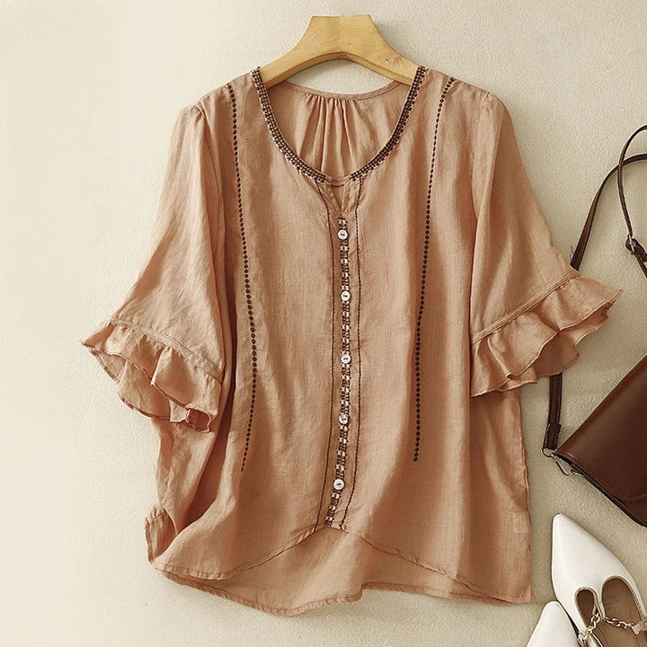 Adeline | Ruffle Sleeve Blouse with Pattern Design