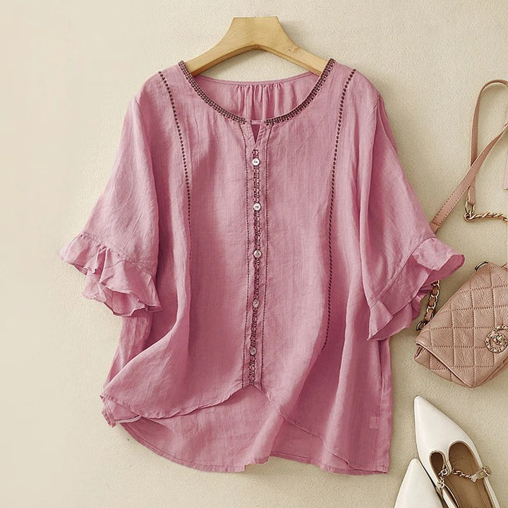 Adeline | Ruffle Sleeve Blouse with Pattern Design