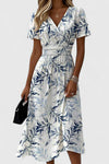 Flora | Women's Floral Print Wrap V-Neck Flutter Sleeve Midi Dress