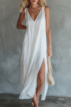 Capri | Simple And Stylish V-Neck Sleeveless Striped Print Slit Chiffon Midi Dress