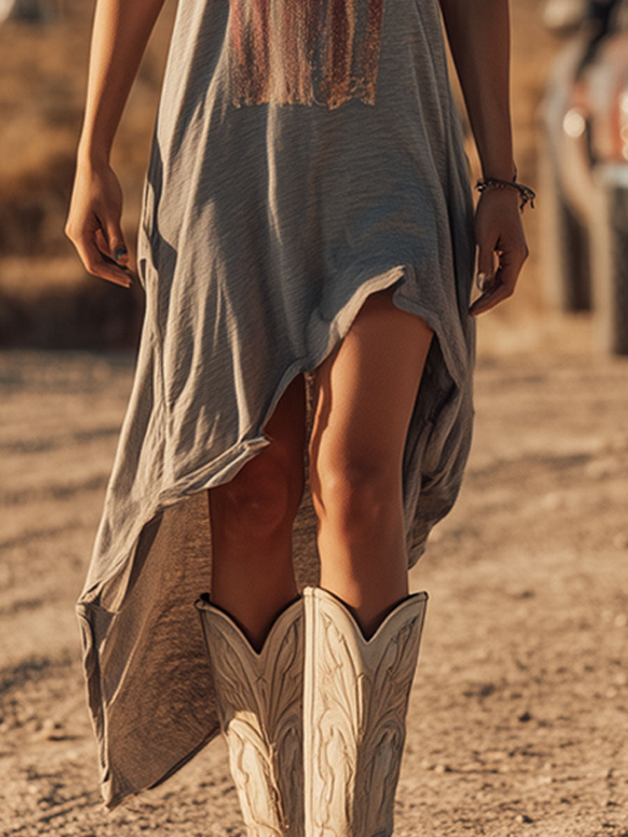 Reagan | Casual Sporty Retro Irregular American Flag Print Vest Midi Dress