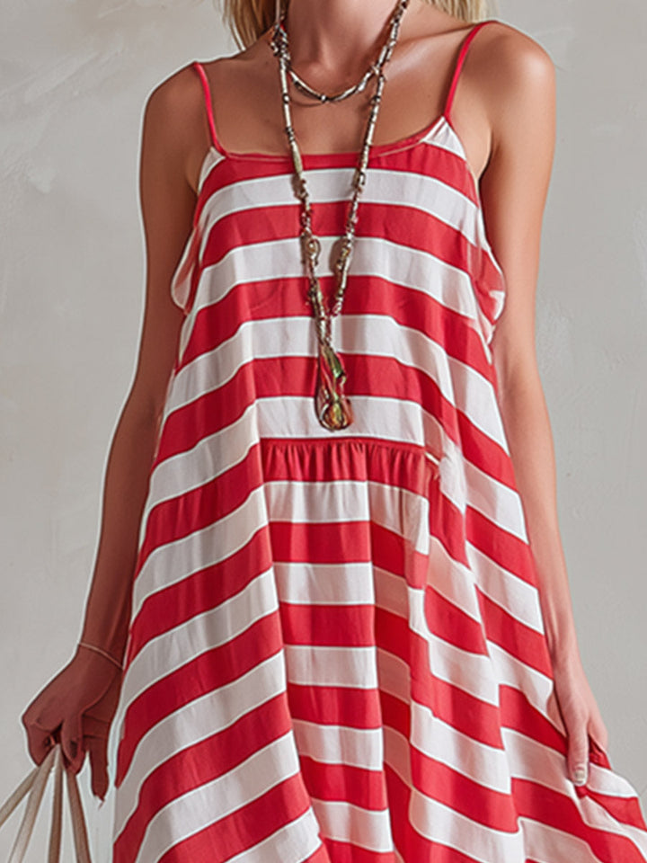Scarlett | Chic &amp; Casual Red-Striped Spaghetti-Strap Sleeveless Maxi Dress