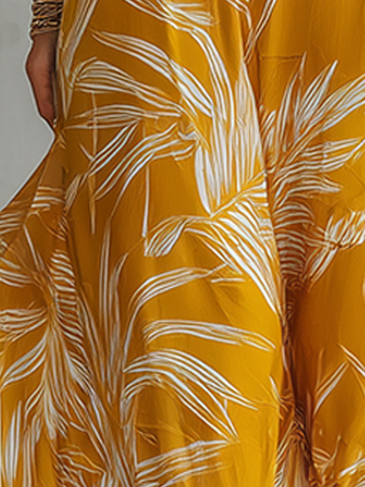 Zinnia | Fashionable Retro Printed Yellow Sleeveless V-neck Chiffon Maxi Dress