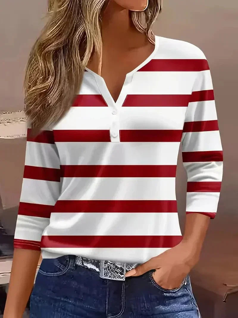 Genevieve | Striped V-Neck Top with Short Sleeves