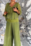 Celeste | Women's V-Neck Jumpsuit with Batwing Sleeves and Wide Legs