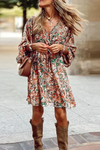 Avielle | Women's Floral Boho Evening Dress with Wrap Design and Flowing Skirt