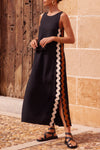 Women's Sleeveless Midi Dress with Wavy Side Trim and Comfortable Fit