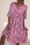 Evabelle | Women's Floral Print Midi Dress with V-Neck and Short Sleeves