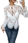 Bianca | Women's Lace Cutwork Blouse Long Sleeve Hollow Out Top