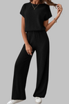 Nora | Women's Ribbed Two Piece Set Short Sleeve Top Wide Leg Pants