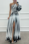 Bonnie | Elegant Striped One Shoulder Maxi Dress