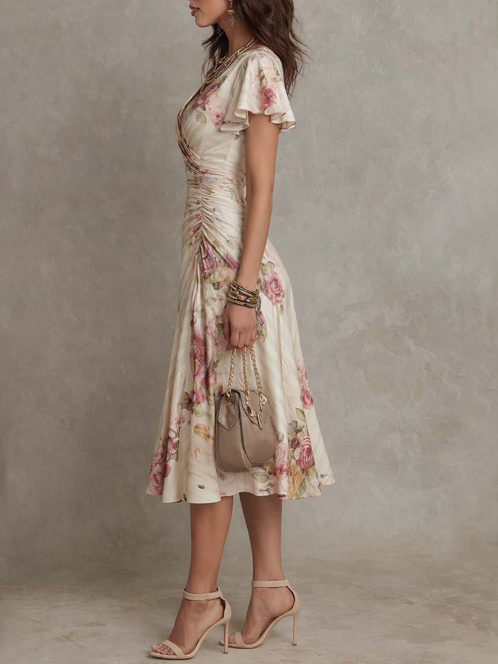 Delilah | Chic Vintage Floral Chiffon Midi Dress