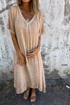 Women's V-Neck Dress with Loose Fit and Versatile Style
