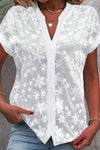 Claire | Women's Short Sleeve Floral Lace Button-Down Blouse