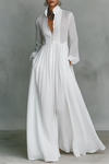 Saffron | Women's Single Breasted Stand Collar Long Sleeve Maxi Dress