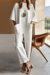 Quinn | Women's Wide Leg Jumpsuit with Short Sleeves and Crew Neck