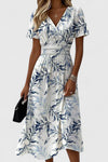 Lillian | Women's Floral Wrap Midi Dress with V-Neck and Short Sleeves