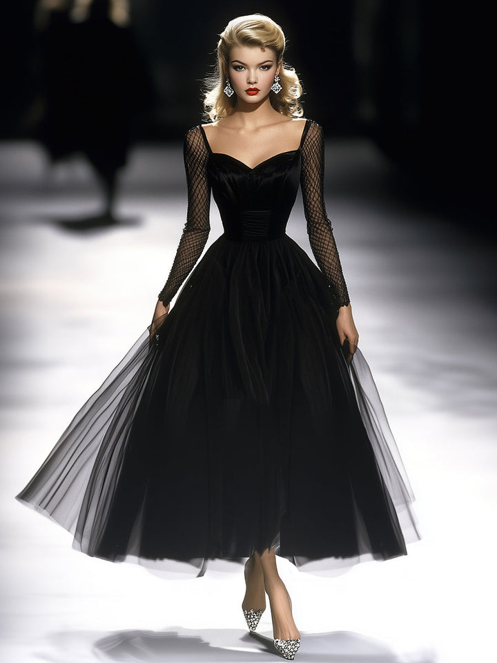 Madeleine | Retro Classic French Black Gauze Maxi Dress