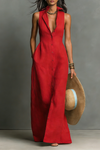 Rosamund | Women's Collared Single Breasted Sleeveless Maxi Shirt Dress