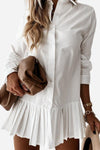 Women's Button-Down Shirt Dress with Pleated Hem and Classic Design