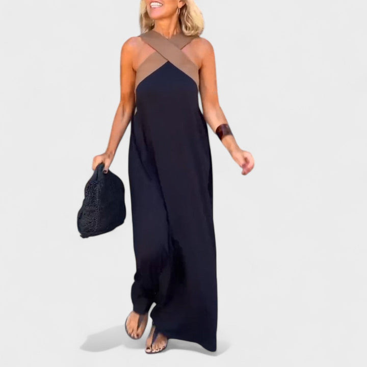 Sue | Elegant Cross-Neck Maxi Dress