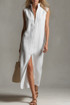 Quinn | Casual And Stylish Stand-up Collar Sleeveless Zipper Midi Dress