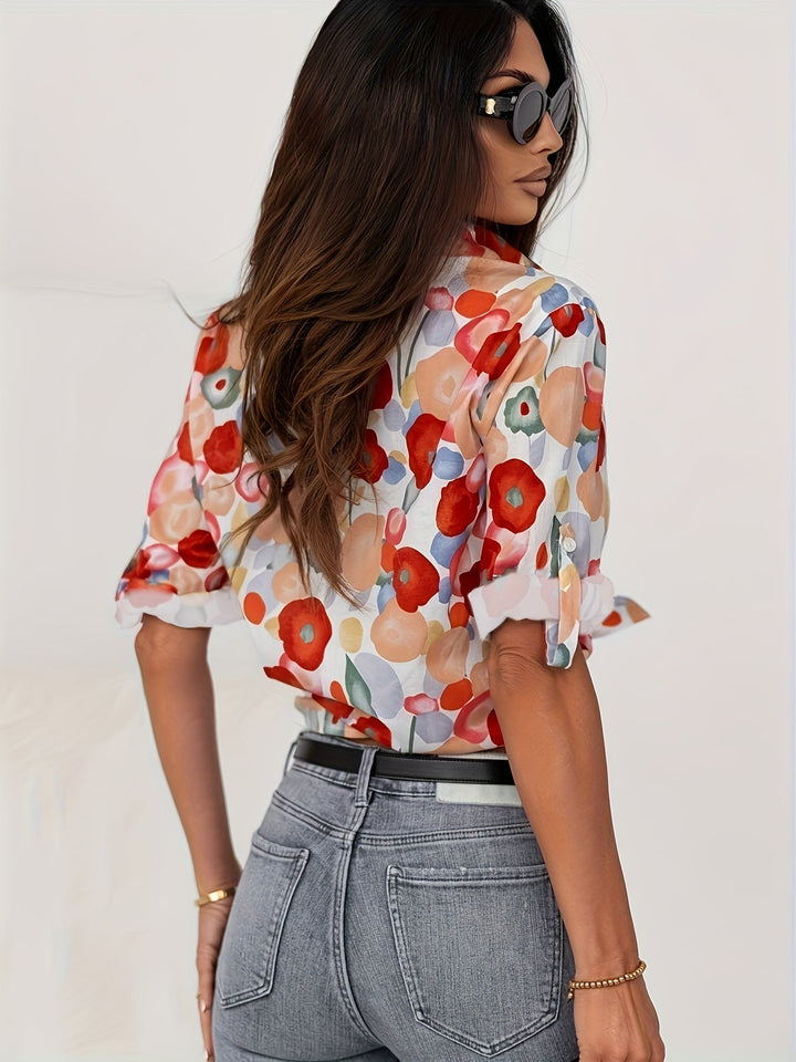 Reese | Button-Down Long Sleeve Blouse with Floral Print