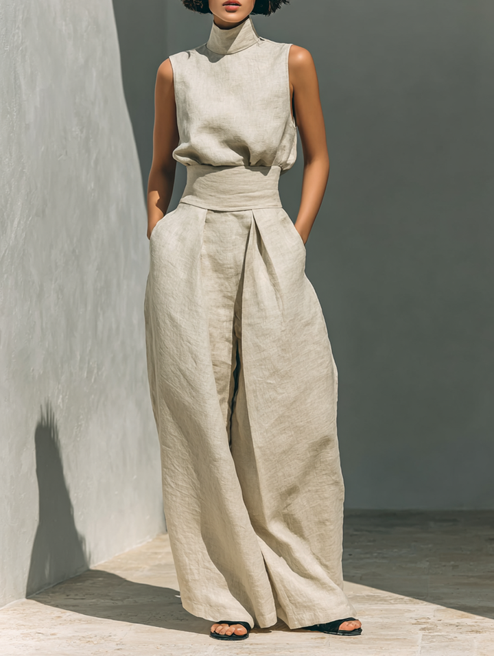 Jill | Sleeveless Blouse And Wide Leg Pants Set