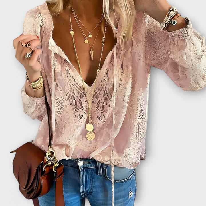 Clara | Boho Lace Blouse with V-Neck and Long Sleeves