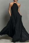 Sheila | Linen Blend Halter Neck Sleeveless Maxi Dress
