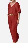 Willow | Women's V-Neck Batwing Top with Relaxed Fit and Straight-Leg Trousers
