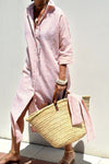 Ellison | Women's Striped Shirt Dress with Button Closure and Side Pockets