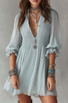 Retro Short-sleeved Ruffle Cuffs Chiffon Mini Dress
