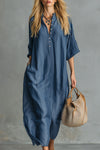 Georgia | Retro Blue Tencel Denim Short-sleeved Maxi Dress