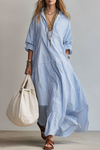 Charlotte | Women's Striped Button Front Oversized Maxi Shirt Dress