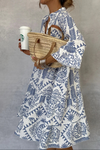 Women's Boho Print Swing Dress with V-Neck and 3/4 Sleeves