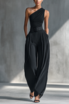 Avery | Women's Black High-elastic Knit Top And Wide-leg Pants