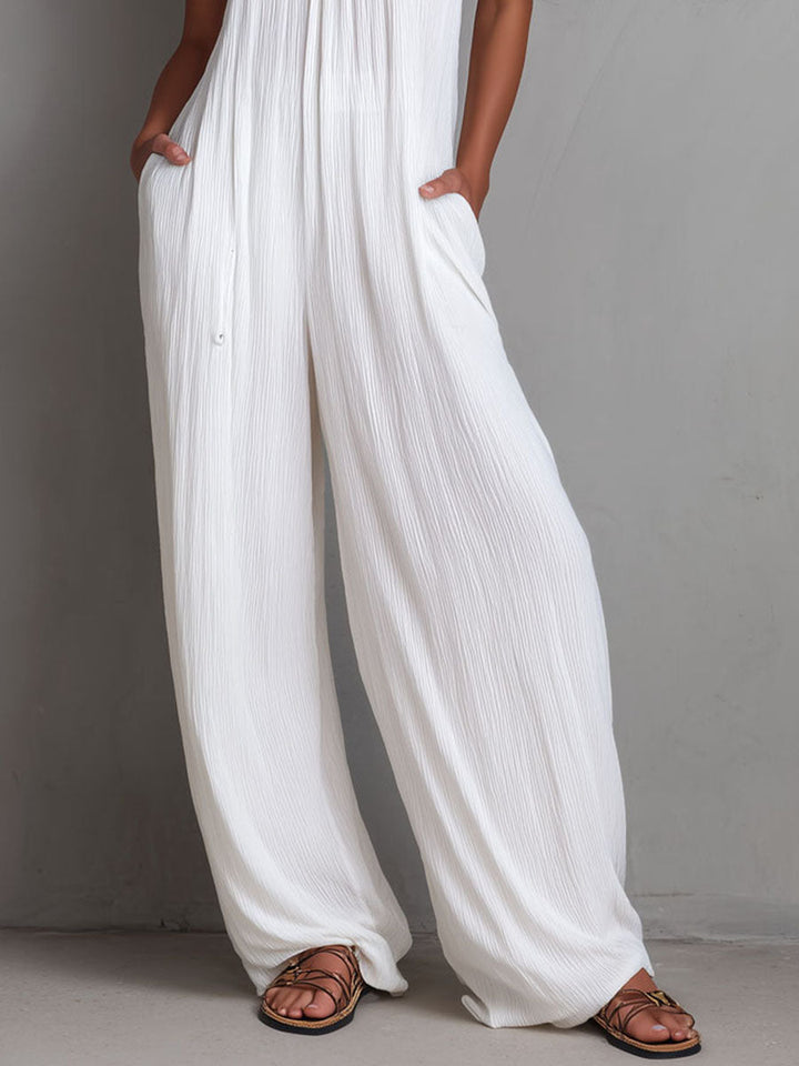 Seraphina | Resort White Pleated Halter Wide-Leg One-Piece Jumpsuit